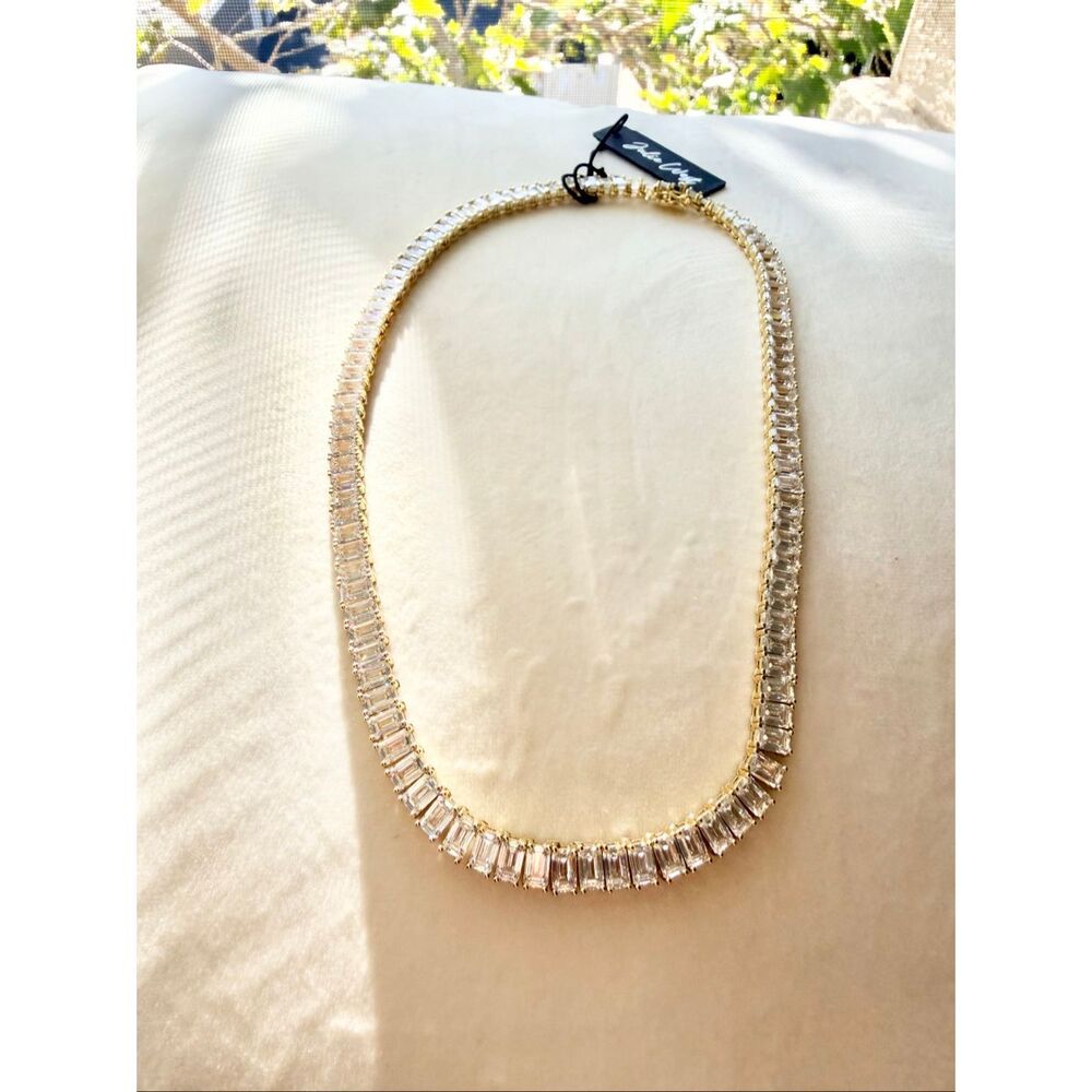 Dolce West Gold Tone Baguette Crystal Tennis Choker Necklace NWT - Picture 11 of 15